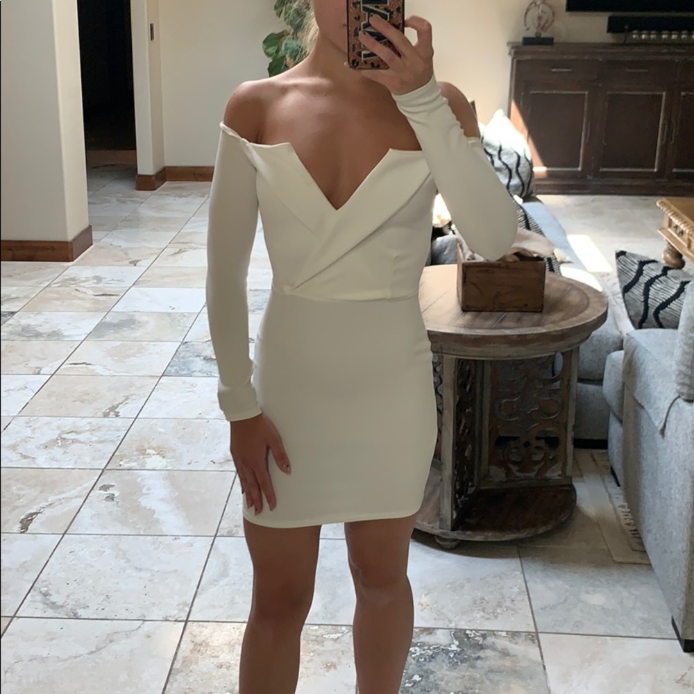 White Missguided Off The Should Long Sleeve Dress
